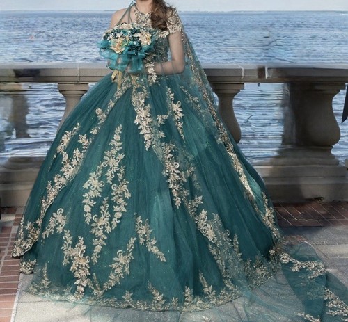 Green Quinceanera Dress Glitter Party, Sweet 15/16 Vestido de 15 Anos, Size 4