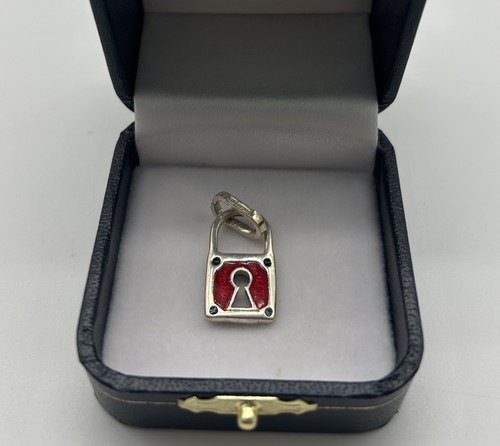 Vtg Unique Sterling Silver 925 Pad Locket Pendant Charm Red Green Black Marked - Picture 2 of 7