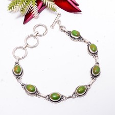 Copper Green Turquoise 925 Sterling Silver Adjustable Bracelet 8.99" B83415