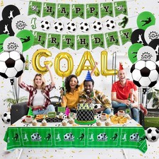 Decoración Cumpleaños Fútbol - Pack Con 20 Globos Y Pancarta Blanca/negra, Tema Futbolero Para Fiestas