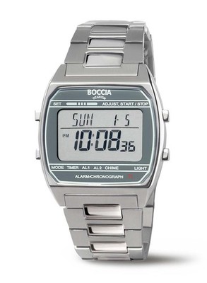 Boccia Titanium 3738-05 Digital Herrenuhr Titan Silber Grau Ø40mm