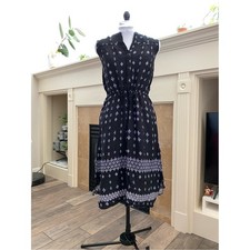 NWT Black and Blue Patterned Sleeveless Drawstring Waist Dress