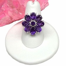 Amethyst Flower Ring Size 10.5 Solid 925 Sterling Silver