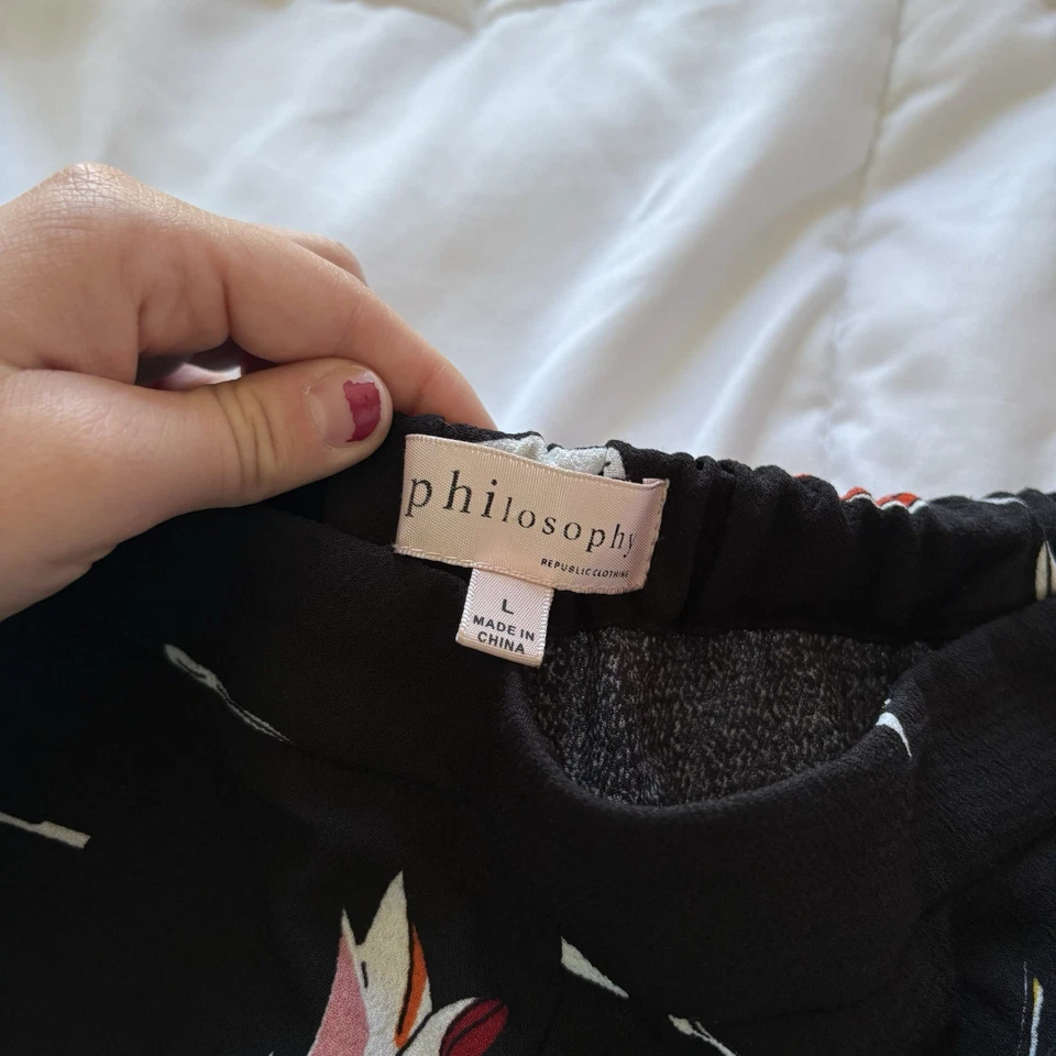 Philosophy Mujer Grande Negro Rosa Floral Pierna Ancha Boho Fluido Palazzo Pantalones Foto 2 de 4