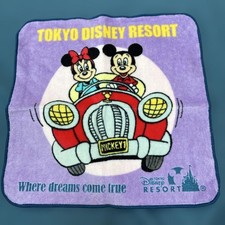 Tokyo Disney Mickey Minnie Towel Handkerchief Purple Absorbent Cotton