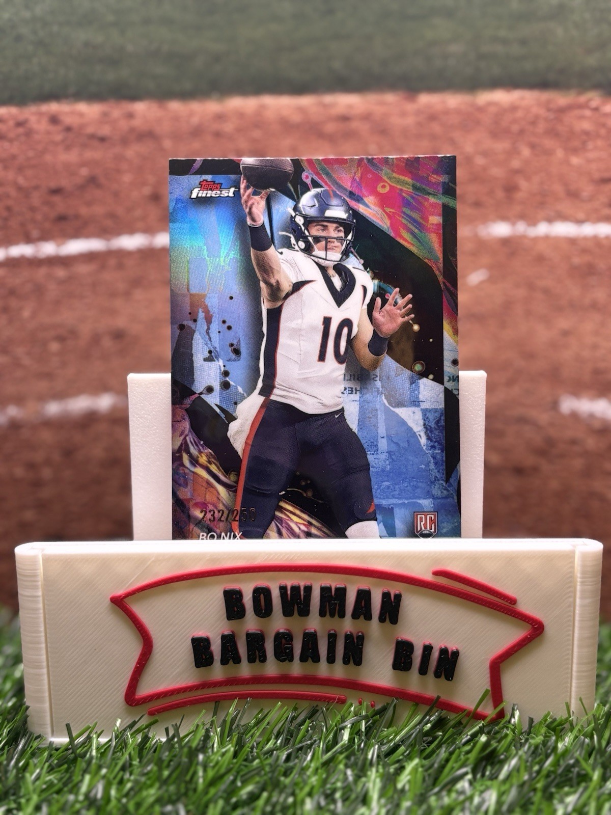 2024 Topps Finest - Uncommon Bo Nix #163 Sky Blue Refractor /250 (RC)