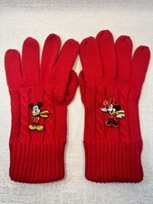 Embroidered Mickey  Minnie Mouse Knit Winter Gloves Adult One Size Red Mittens