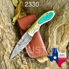  CUSTOM HAND MADE DAMASCUS STEEL FOLDING BLADE POCKET KNIFE&BRASS HANDLE AH-2330