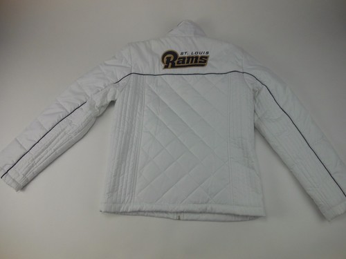 Chaqueta St. Louis Rams Acolchada Bordada Reedición Con Etiquetas Ropa Blanca Equipo SP - Imagen 10 de 12