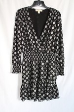 Michael Kors Women's Smock Waist V Neck Black/ Silver Mini Dress - Medium