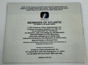 Mermaids of Atlantis (Nintendo NES, 1991) Instruction Manual ONLY