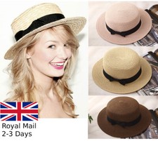 Women Ladies Straw Boater Hat Festival Summer Sun Beach Hat Cap