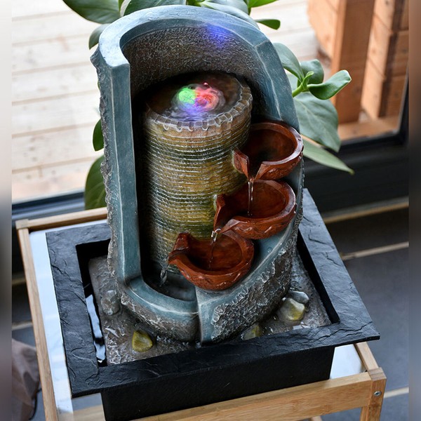 Tischbrunnen Zierbrunnen Zimmerbrunnen Rgb Led Farbwechsel Kaskade H 39,5 Cm-image