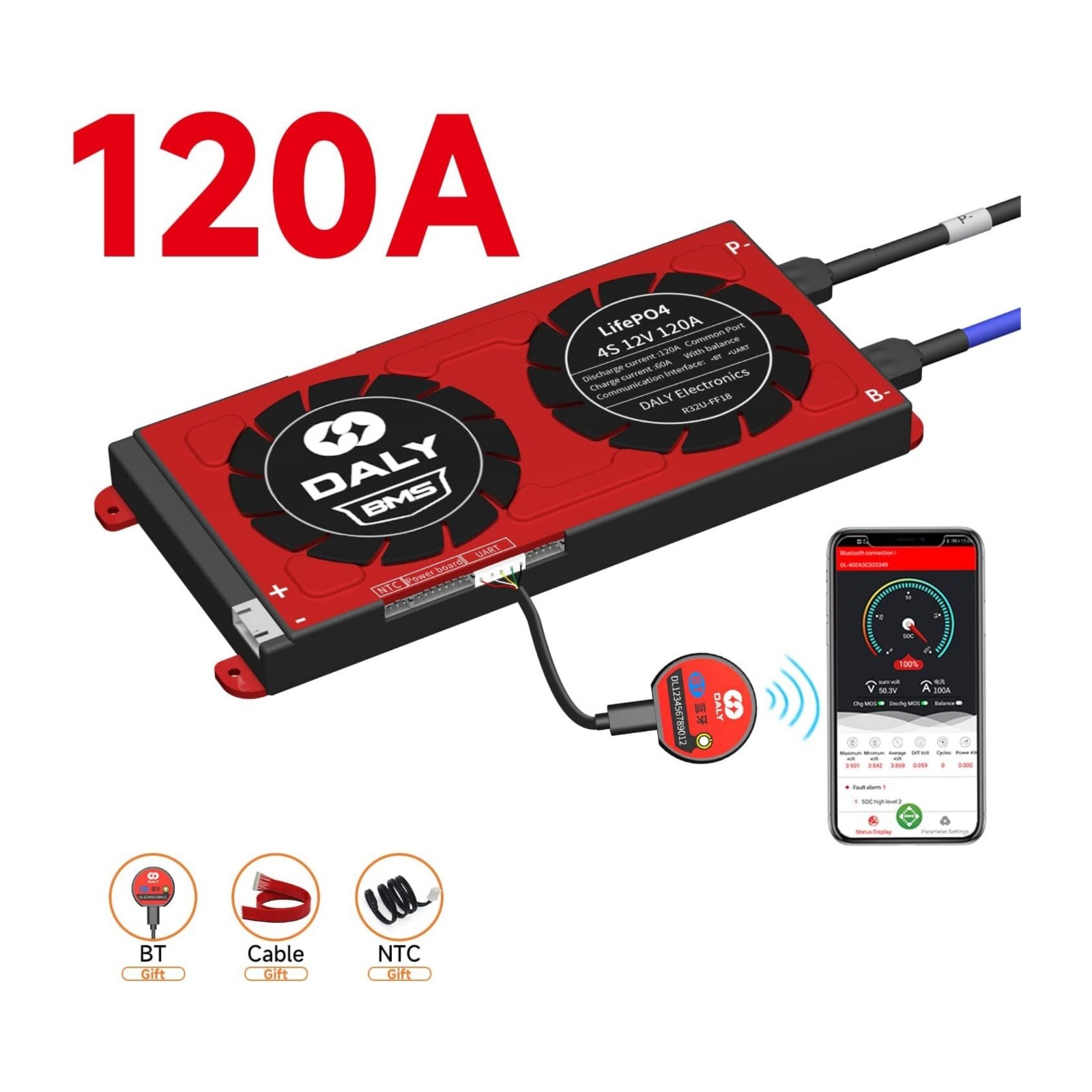 BMS Intelligente DALY 4S 12V 120A LiFePO4 Bluetooth UART | E-Commerce Pro
