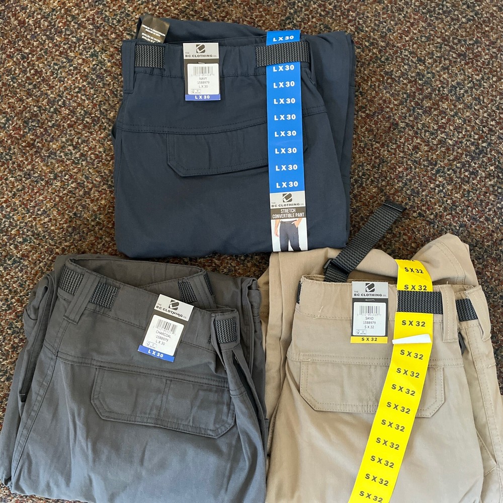 BC Clothing Men's Convertible Pant NAVY,CHARCOAL,SAND (  VARIOUS SIZES) NWT