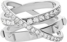 NEW MICHAEL KORS SILVER TONE,TRIPLE RING CRYSTALS ASTOR RING MKJ7510 - SIZE 7