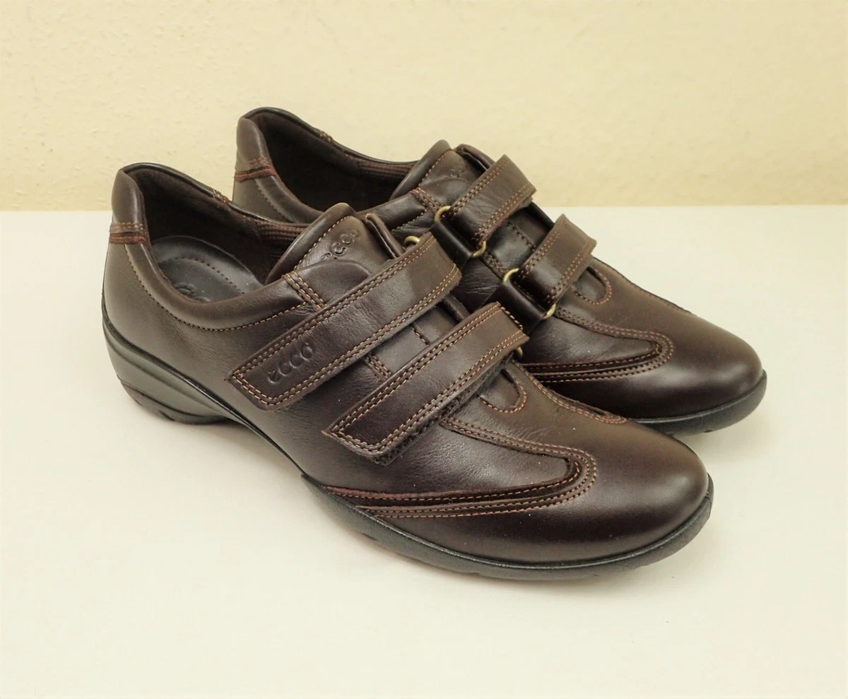 Ecco Size 38 5 Leather Touch Close Low Heel Shoes Comfort Trainers Dark Brown