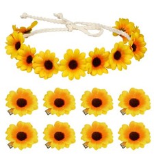 1PC Flower Crown Headband and 8PCS Daisy Hair Clips for Hair Hippie Sunflower