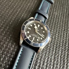 NAVY High Quality Real Sailcloth Waterproof Watch Strap AQUA Stitch