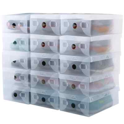 20 x Schwerlast stapelbar faltbar Kunststoff Schuh Aufbewahrungsboxen Organizer durchsichtig UK
