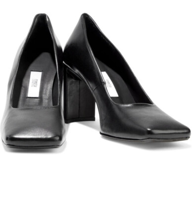 Miista Square Toe Sculpted Heel Black Leather Pumps Sz 41