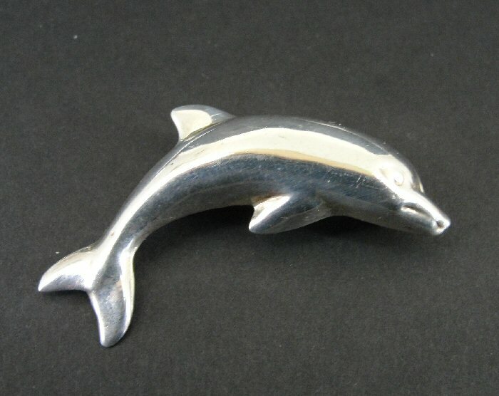 Pin Silver Dolphin Jumping dimensional Sterling S… - image 4