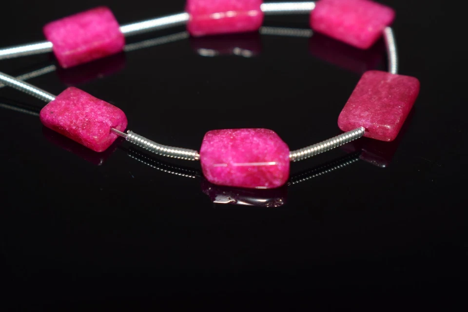 6Pc Beautiful Pink Ruby Smooth Rectangle Shape Gemstone Beads For Jewelry making - Image 4 of 4