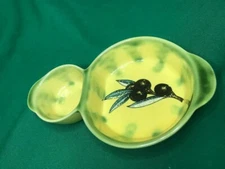 Beautiful Pottery Divided Dish / Tray with Hand Painted Olives Design 