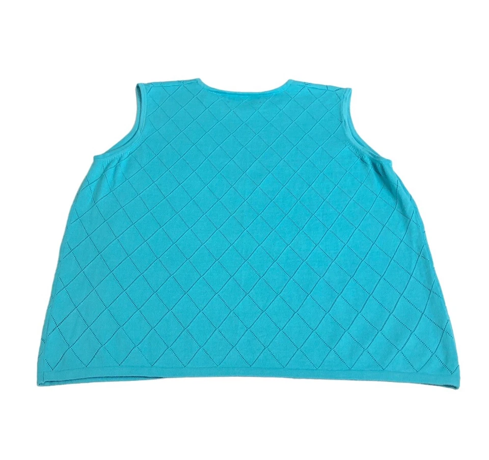 Vintage 90s Marisa Christina Sweater Top Womens 1X Blue Knit Tank Diamond Preppy - Image 2 of 4