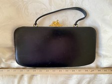 Vintage Bienen-Davis Black Leather Handbag with gold Birth of Venus Clasp