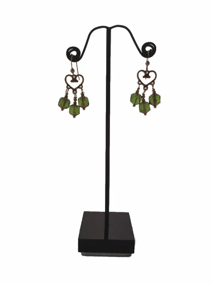 Pendientes araña de cristal vintage - Pendientes colgantes verdes tono dorado hechos a mano Foto 4 de 4