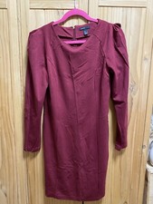 Mango Red Elasticated Dress With Balloon Shoulders Size M UK10