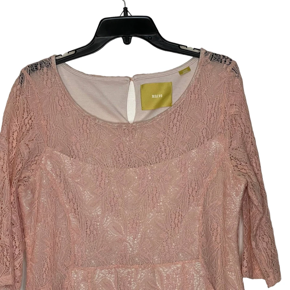 Vestido Maeve Anthropologie Talla Grande Rosa Encaje Mezcla Algodón Forrado Para Mujer Foto 2 de 4