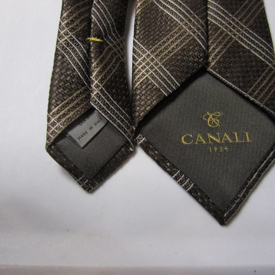 CANALI 1934 HECHO EN ITALIA/VERDE/MARRÓN ABSTRACTO DISEÑADOR CORBATA SEDA Foto 4 de 4