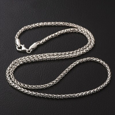 Real 925 Sterling Silver 3mm Wheat Link Chain Necklace 17.7