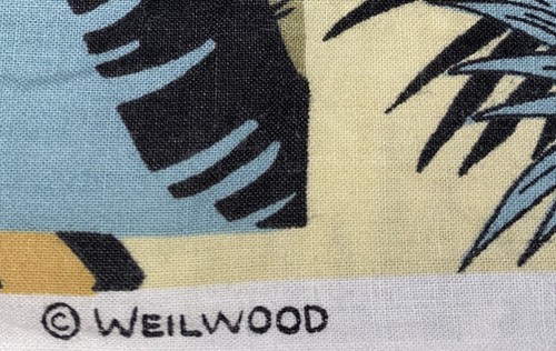 NOS Tropical Jungle Cotton Fabric 1 Yards x 58” Weilwood Blue Yellow Gold Black - Picture 6 of 7
