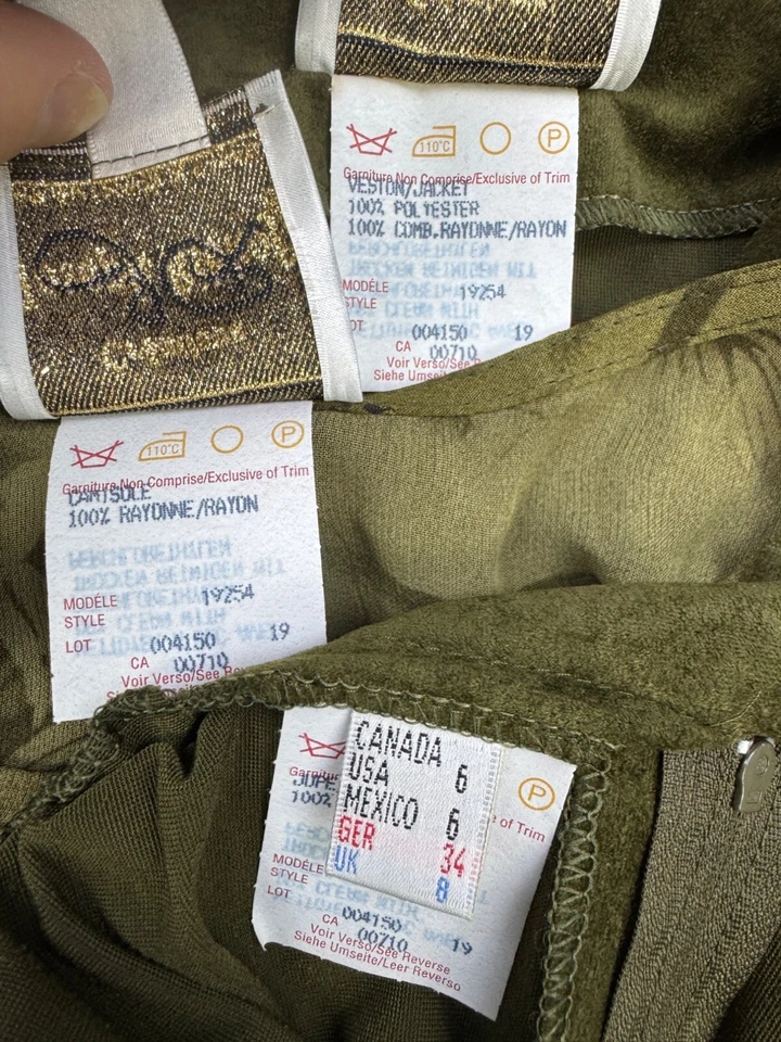 Joseph Ribkoff Traje Mujer 6 Verde Oliva Chaqueta Chaleco Maxi Falda Conjunto de 3 piezas De Colección Años 90 Foto 3 de 4