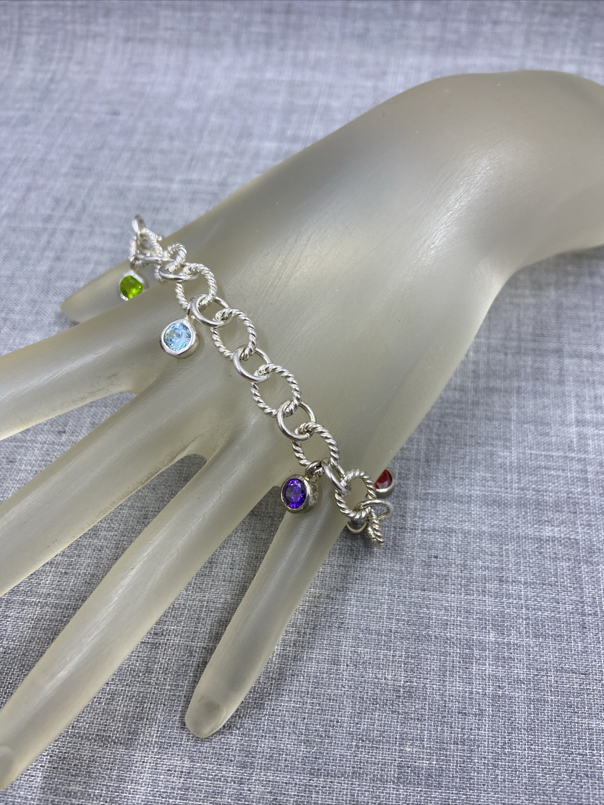 Sterling Silver .925 Multi-Gemstone Dangle Toggle… - image 6