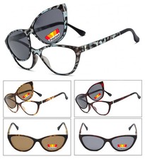 Cat Eye Frame Magnetic Clip On Polarized Sunglasses On Full Lens Reading Glasses