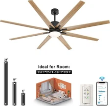 76" Soild Wood Smart Ceiling Fan with Lights and Remote Phone Control Farmhouse
