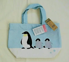 New Japan Penguin & Kids Reusable Cotton Canvas Shopping Lunch Tote Bag 12 X 8"
