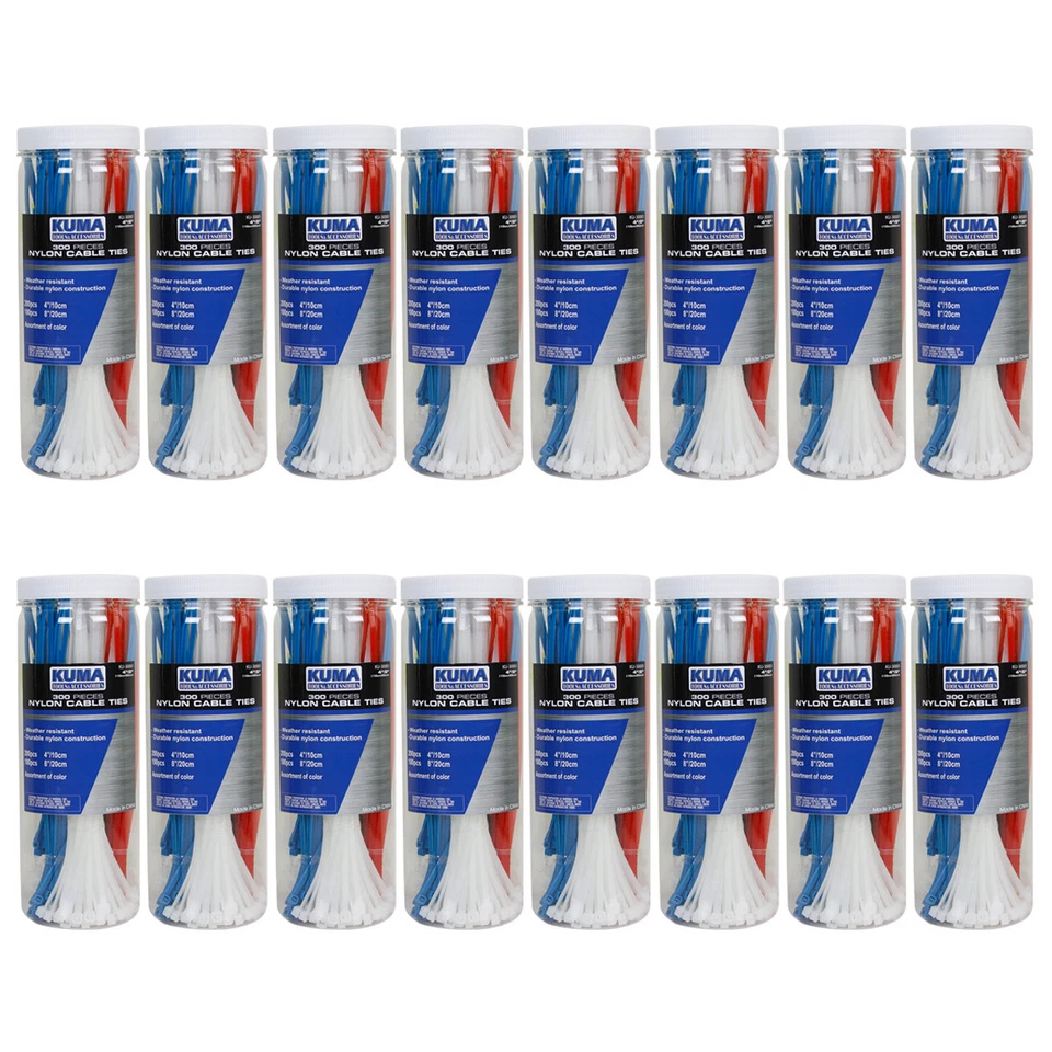 16 Sets KUMA 300 Piece 4" 8" Self Lock Nylon Wrap Loop Cable Cord Wire Zip Ties - Image 2 of 3