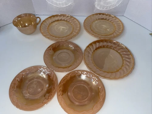 Vintage Fire King Peach Mixed Lot Plates Cup & Saucers