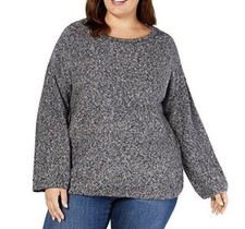 Style  Co Womens Plus 1X Bold Gray White Marled Relaxed Boxy Knit Sweater NWT