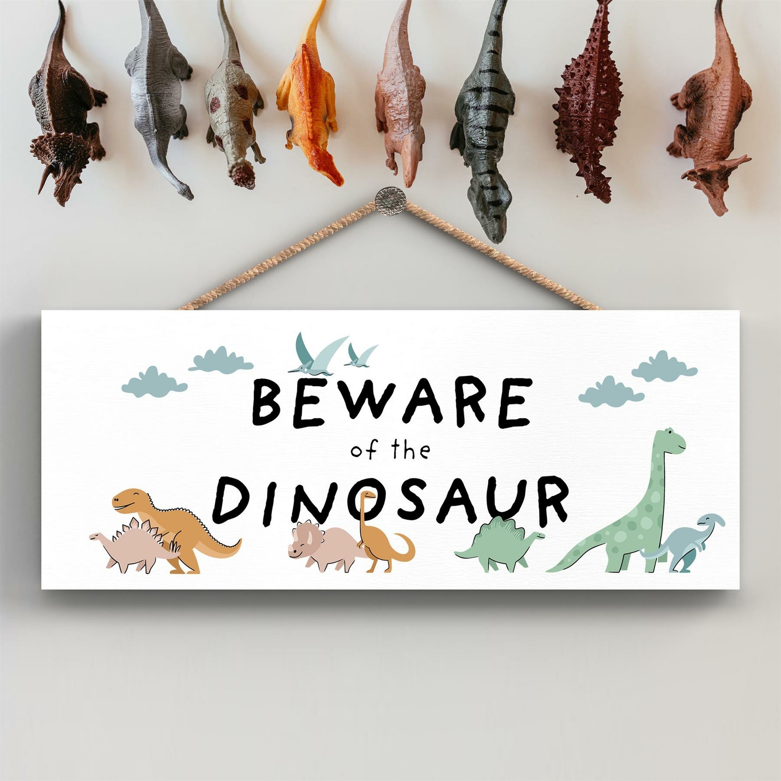 DINOSAUR BEWARE WARNING KIDS BEDROOM SIGN HANGING PLAQUE