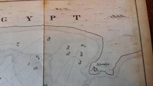 ANTIGUO MAPA GRÁFICO BAHÍA BEQUIS FLOTAS FRANCESAS INGLESAS BATALLA DEL NILO 1798 1823 - Imagen 11 de 12