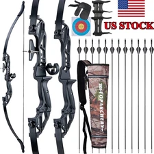 54" Takedown Recurve Bow Set &12pcs Fiberglass Arrows for Archery Hunting Target