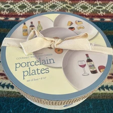 (4) Boston Warehouse Gourmet Wine & Cheese Appetizer Plates Williams Sonoma EUC