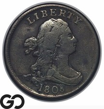 1808 Half Cent, Draped Bust *Scarce Early Copper* VF+