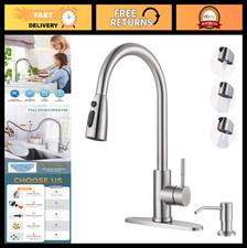 Stainless Steel Kitchen Faucet with Soap Dispenser Pull Down Sprayer, 3 Modes